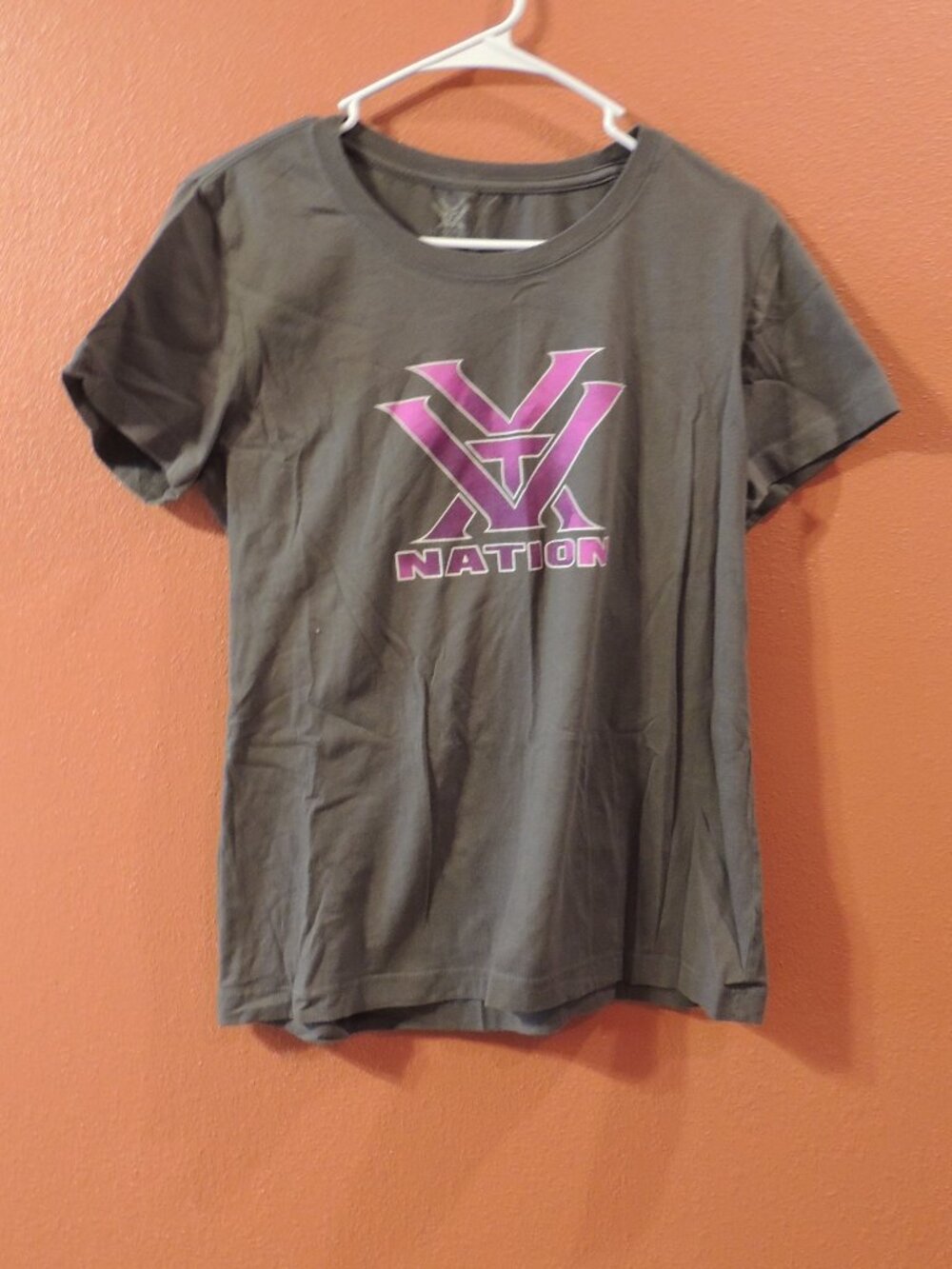 Vortex Shirt Woman Large Gray Purple Outdoor Camp Hike Walk Bonfire Shirt